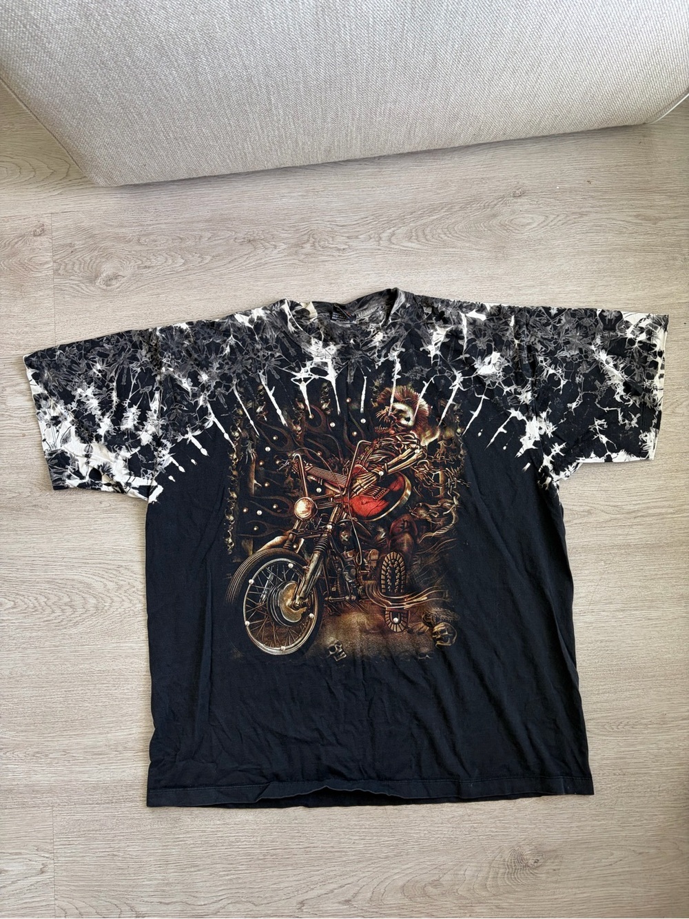 Black Graphic Motorcycle Tie-Dye Tee - Men